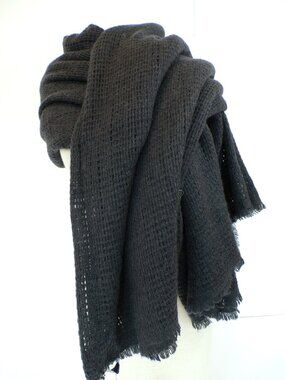 Bajra Merino Handmade in Nepal 100% Wool Scarf Shawl Wrap Charcoal NWT 56" x 64"